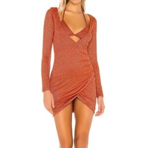 Sparkle Rust Long-Sleeve Wrap Mini Dress